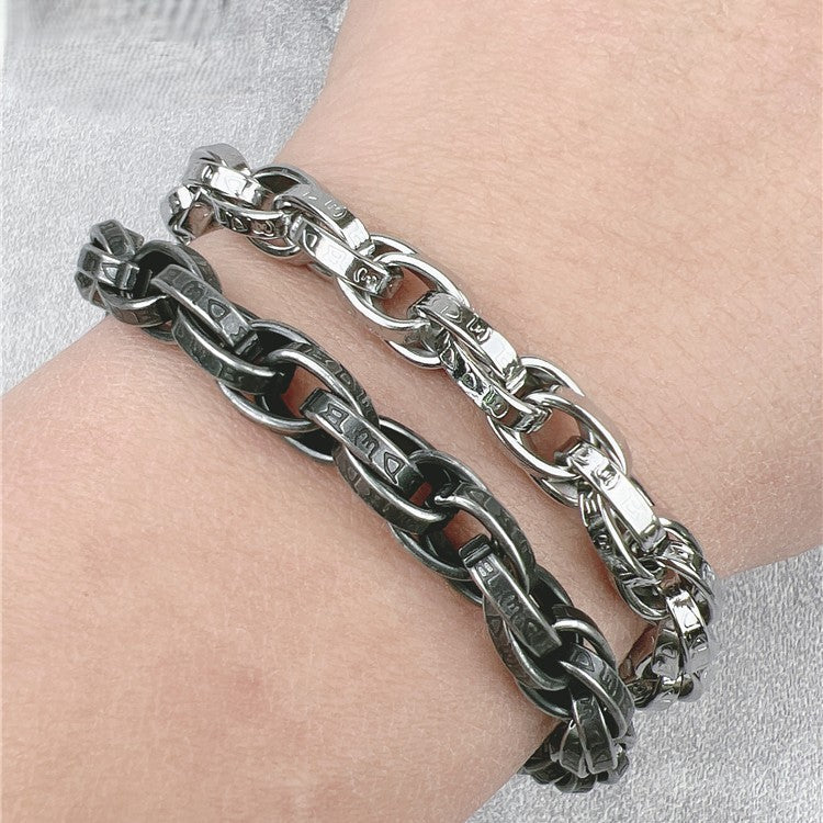 Vintage Dragon Bracelet – Six-Character Mantra with Twisted Bone Titanium Steel
