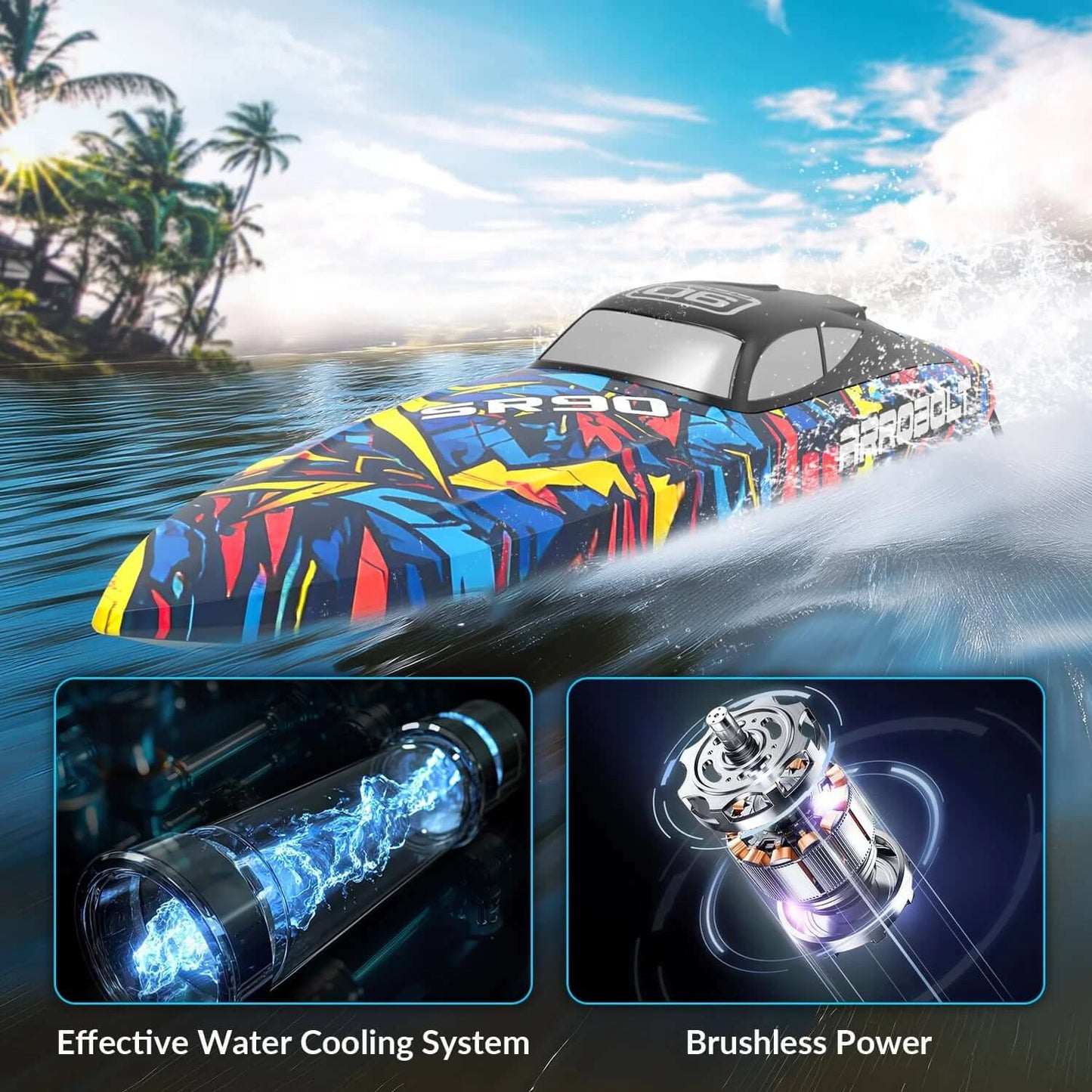 Volantexrc 798-5 SR90 2.4G Brushless RC Boat 70km/h Water Cooling Capsize Reset Waterproof High Speed Speedboat RTR