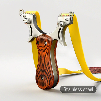 Wrist Brace Slingshot – Rocket with Wooden Handle Steel Fork with Fiber Optic Sight